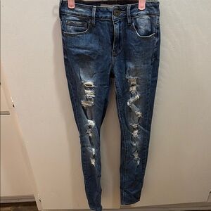 Bullhead Blue Skinny Jeans with Distressing